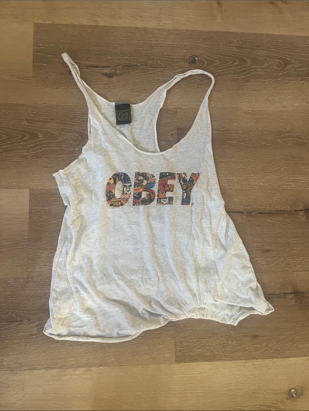 Obey Light Gray Graphic Logo Racerback Tank